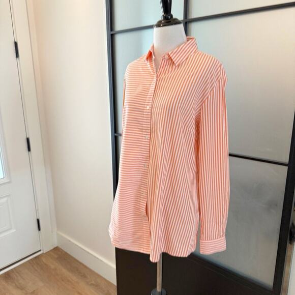 J. McLaughlin Striped Poplin Cotton Collared Blouse Top Womens M Orange White - Picture 3 of 10